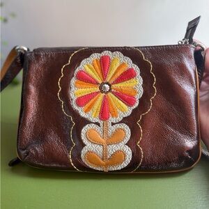 BRIGHTON Brown Leather Crossbody Bag with Floral Embroidery